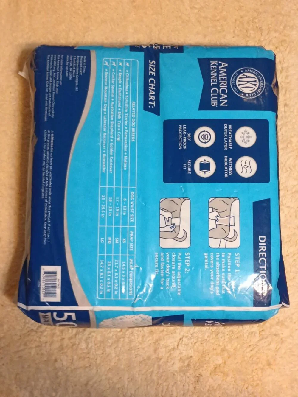 American Kennel Club Disposable Diapers for Male Dogs; Size: Large, 50 Ct. Pkg.